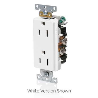 20 Amp Decora Plus Duplex Receptacle/Outlet, Industrial Grade, Self-Grounding