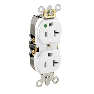 20 Amp Duplex Receptacle/Outlet, Hospital Grade, Illuminated, Self-Grounding