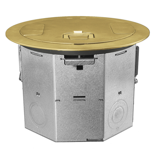 4-Gang RAFB Series, 6.47" Deep Round Box with CFBS1R8CVRBRS Brass Brushed Plated Cover