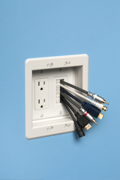 Cable entry device with brush style cover. White Non-metallic. Includes two #6 screws.