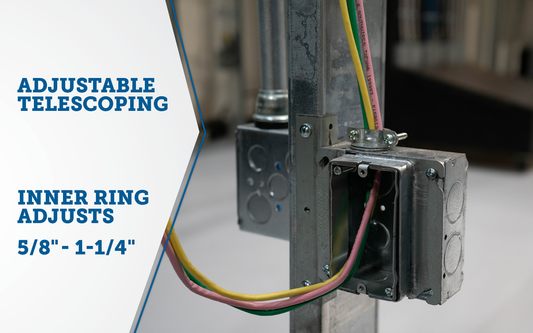AMR158 - Four Sq. 1-Gang Adj. Depth Device Ring 5/8 to 1-1/4" Raised, 25 Pak