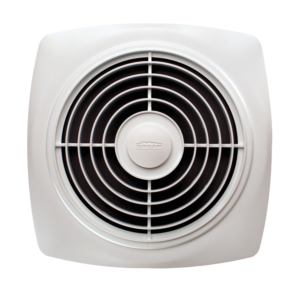 Broan® 8-Inch 200 CFM Vertical Discharge Fan, White Square Plastic Grille, 8.5 Sones