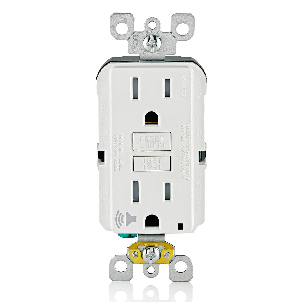 15 Amp, Self Test, Tamper-Resistant GFCI Outlet with Audible Alarm & LED Indicator Light