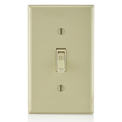 15 Amp Single-Pole Toggle Switch, Grounding, Ivory