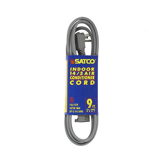 9 Foot Gray Heavy Duty Air Conditioner/Appliance Cord; 14/3 Ga. SPT-3 Gray Cord W/Sleeve; 15A-125V; 1875W