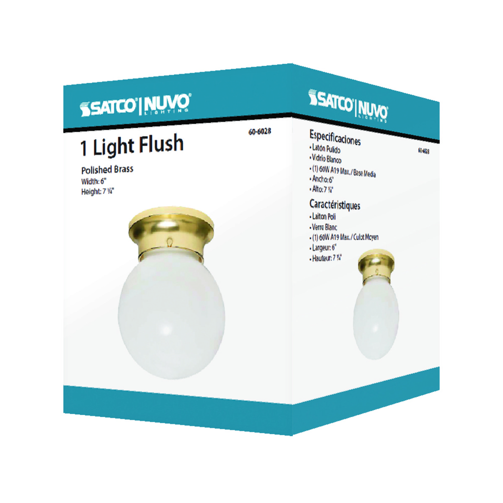 1 Light - 6" - Ceiling Fixture - White Ball, Color retail packaging