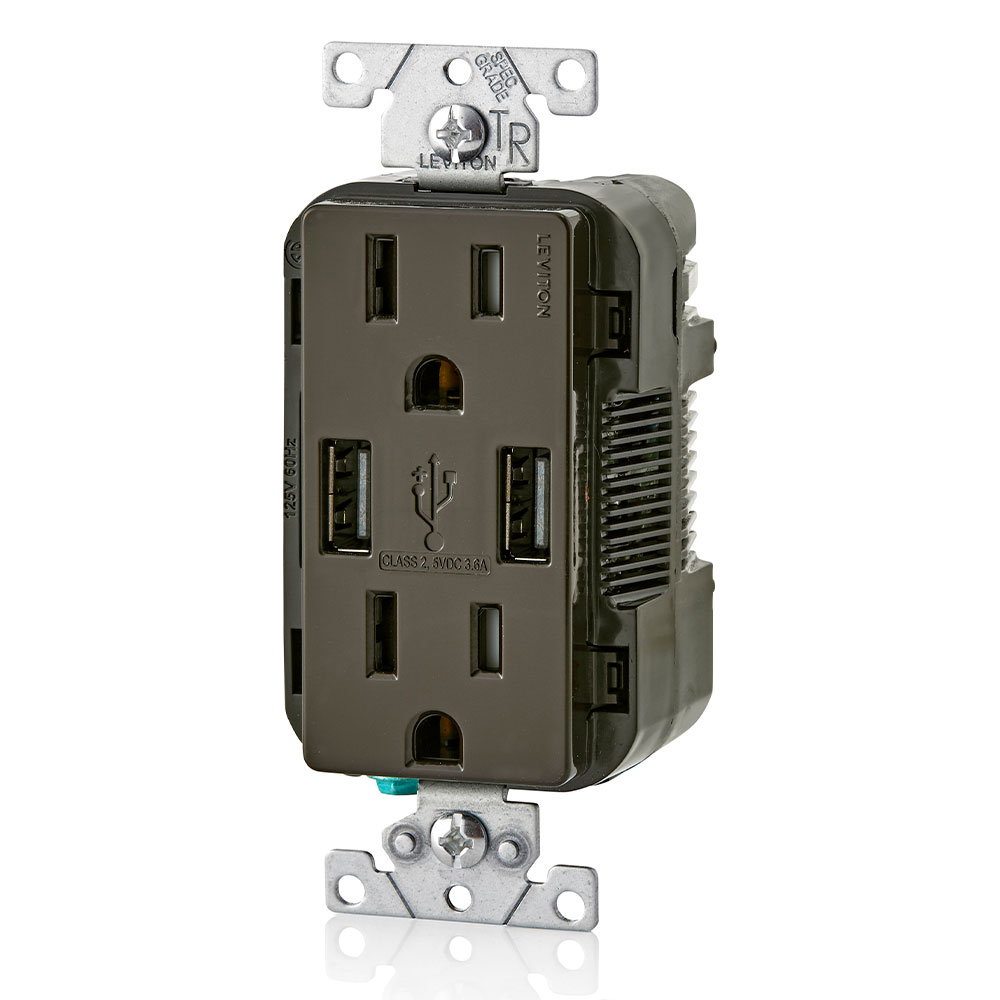 3.6A USB Type-A/Type-A Wall Outlet Charger with 15A Tamper-Resistant Receptacles
