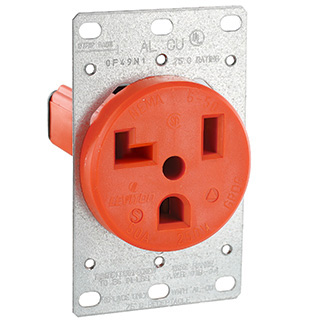 30 Amp, 125 Volt, 2P, 3W, Flush Mtg Receptacle, Straight Blade, Industrial Grade, Grounding, Orange