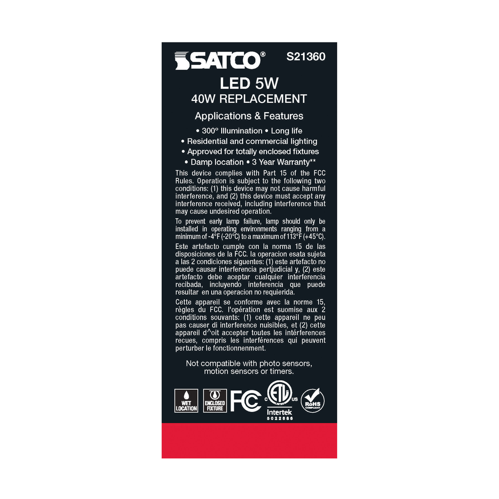 5 Watt ST19 LED; Clear; Medium base; 90 CRI; 2700K; 120 Volt