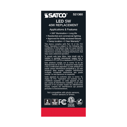 5 Watt ST19 LED; Clear; Medium base; 90 CRI; 2700K; 120 Volt