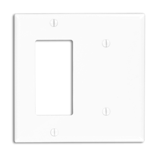 2-Gang Wallplate 1-Blank 1-Decora/GFCI Combination, Standard Size, Thermo Nylon, White