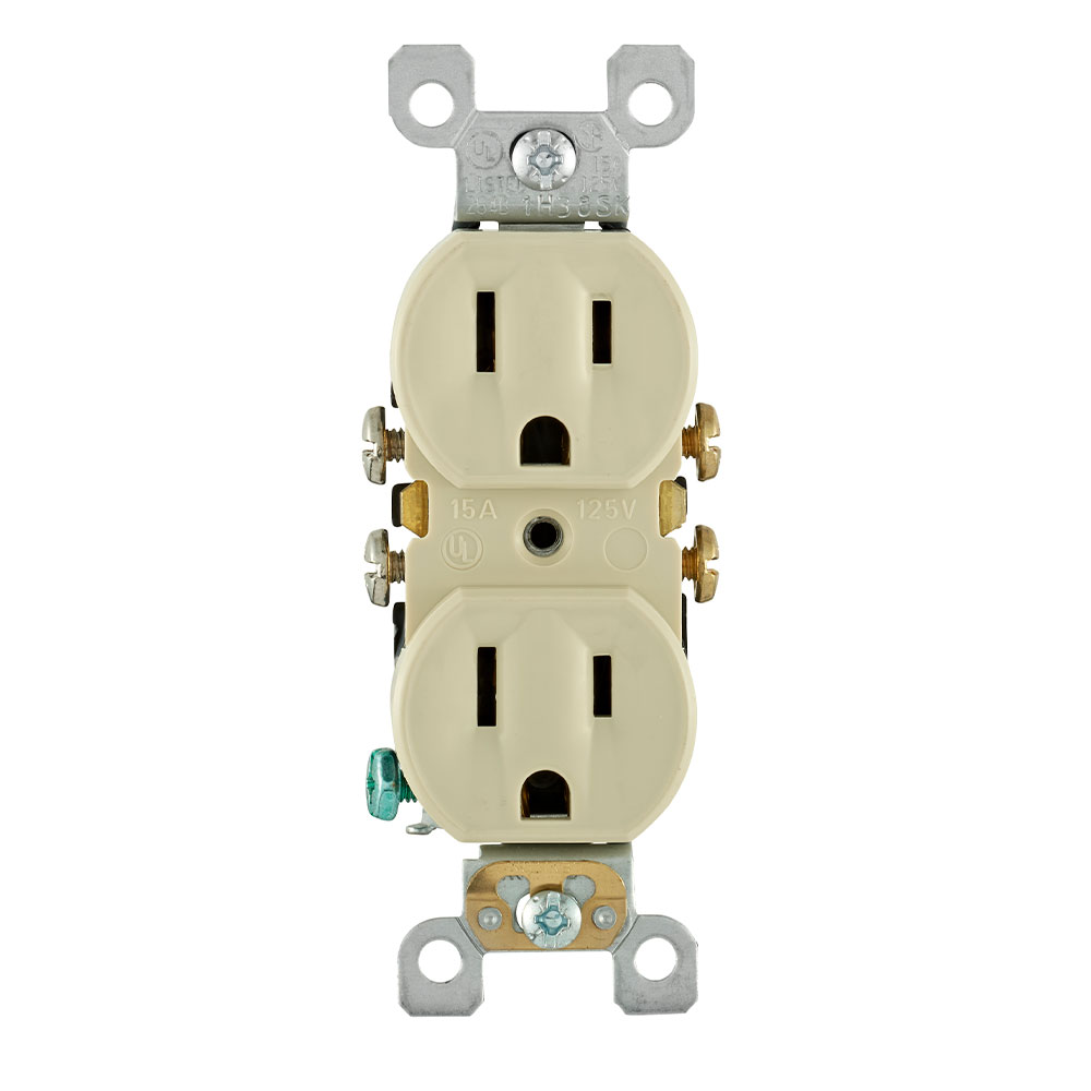 15 Amp Duplex Outlet/Receptacle, Self-Grounding, Ivory