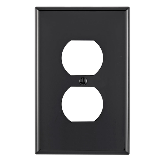 1-Gang Duplex Outlet/Receptacle Wallplate, Midway Size, Thermoplastic Nylon, Black