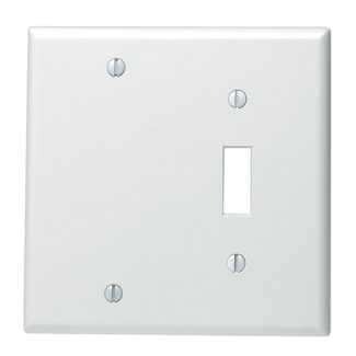 2-Gang Combination, 1-Toggle 1-Blank Wallplate, Standard Size,Thermoset, White