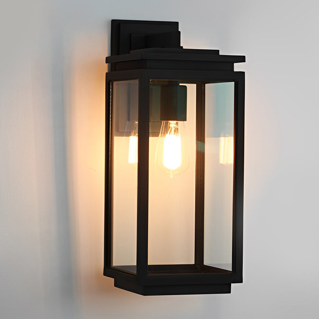 Waterproof Rectangular Glass Black Outdoor Wall Lantern Lantern