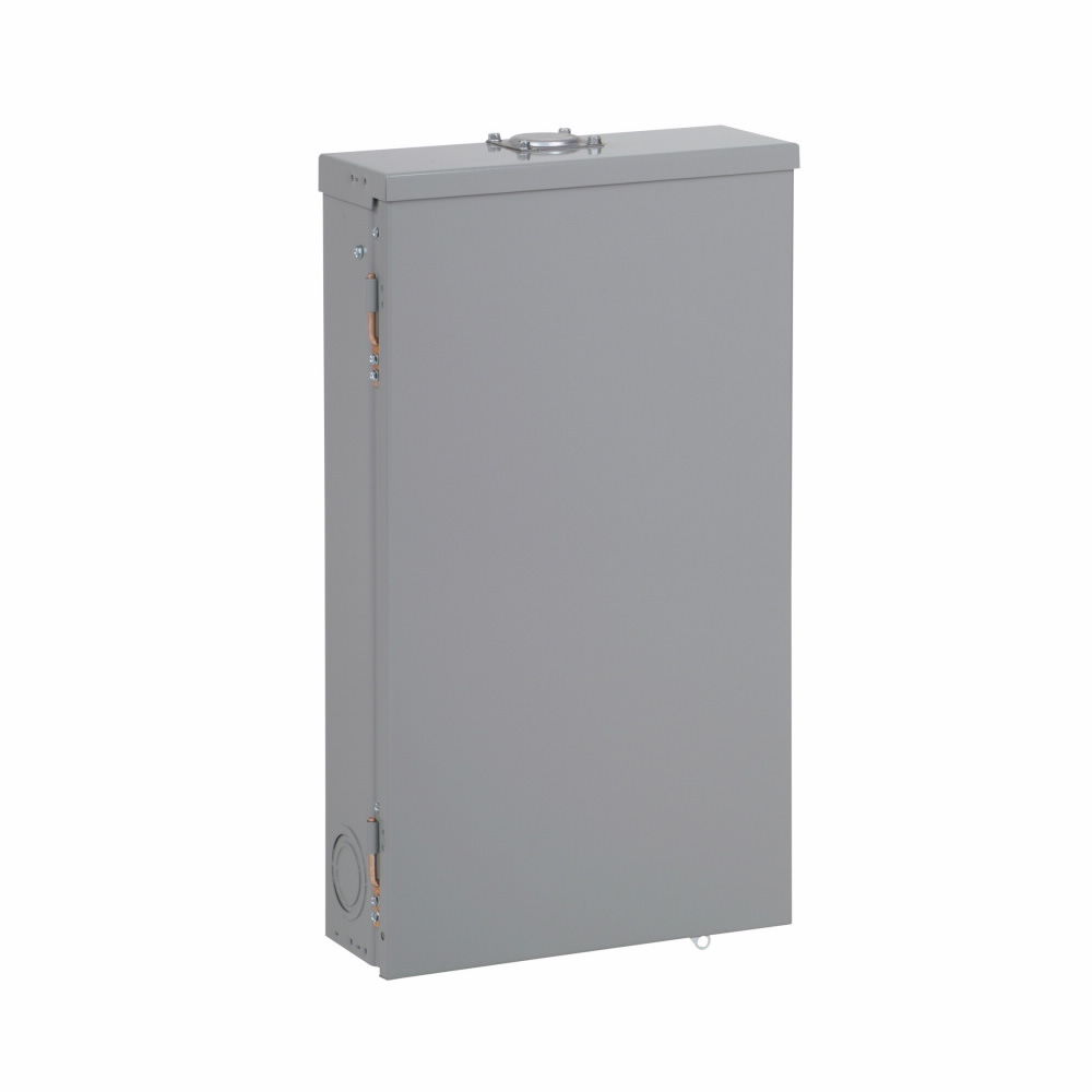 BR style 1-inch loadcenter, main circuit breaker, no feed-thru lugs, 100A, single-phase, 24-pole, 24 circuits, 20 spaces, 120/240V, #4-1/0 AWG Cu/Al at 60°C or 75°C wire, NEMA 3R enclosure, c3r box size