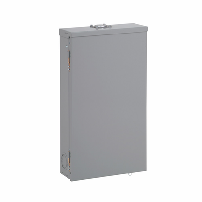 BR style 1-inch loadcenter, main circuit breaker, no feed-thru lugs, 100A, single-phase, 24-pole, 24 circuits, 20 spaces, 120/240V, #4-1/0 AWG Cu/Al at 60°C or 75°C wire, NEMA 3R enclosure, c3r box size
