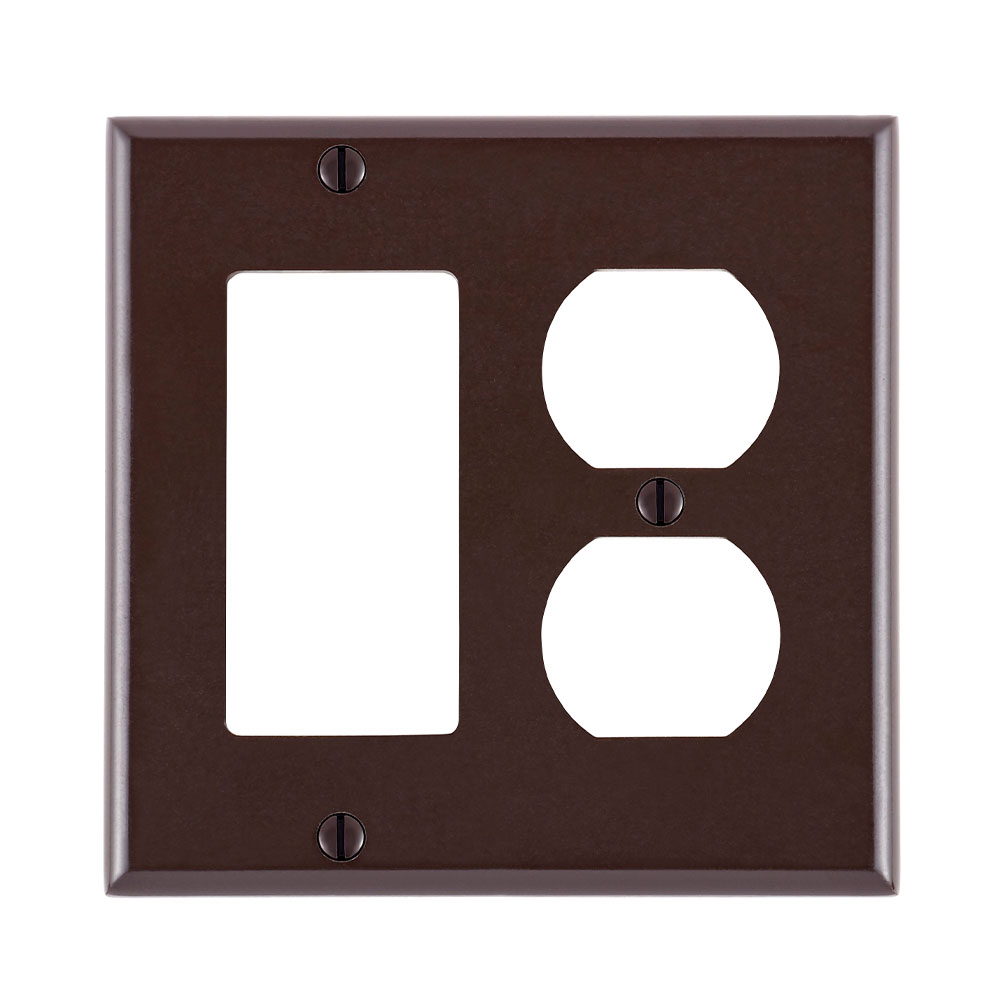 2-Gang Combination Wallplate, 1-Duplex and 1-Decora/GFCI, Standard Size, Thermoset, Brown
