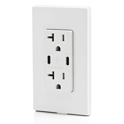 60W (6A) USB Dual Type-C/C Power Delivery Wall Outlet Charger with 20A Tamper-Resistant Outlet