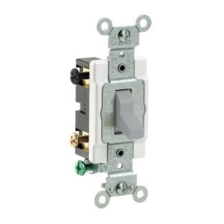 20 Amp, 120/277 Volt, Toggle  4-Way AC Quiet Switch,  Commercial Spec Grade, Grounding, Side Wired, - Gray