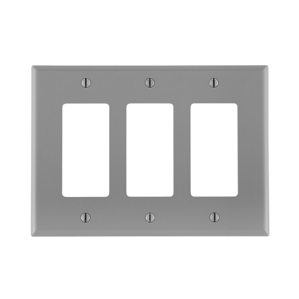 3-Gang Decora Wallplate, Midway Size, Thermoplastic Nylon, Gray