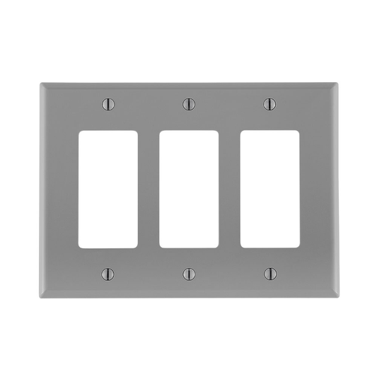 3-Gang Decora Wallplate, Midway Size, Thermoplastic Nylon, Gray
