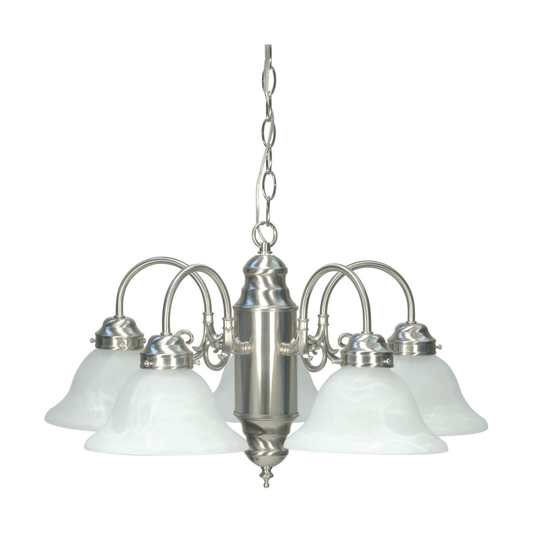 5 Light - Chandelier with Alabaster Glass - Brushed Nickel Finish