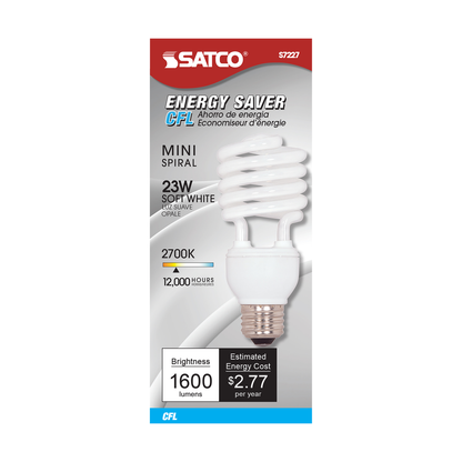23 Watt; Mini Spiral Compact Fluorescent; 2700K; 82 CRI; Medium base; 120 Volt