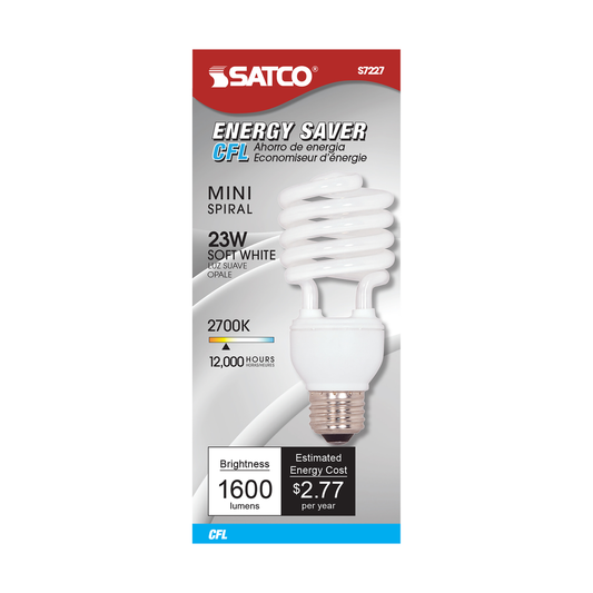 23 Watt; Mini Spiral Compact Fluorescent; 2700K; 82 CRI; Medium base; 120 Volt
