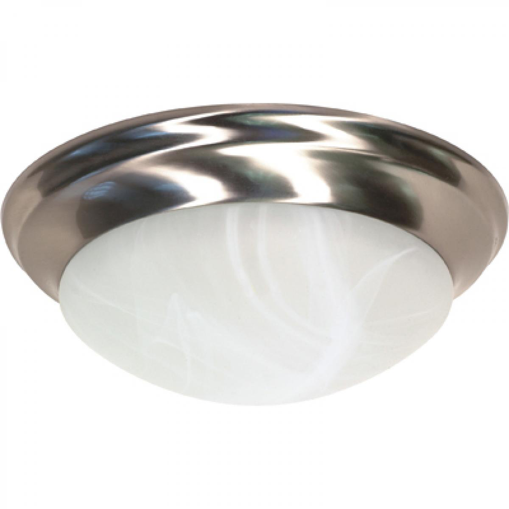 2 Light - 14" Flush with Alabaster Glass - Brushed Nickel Finish