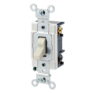 20 Amp, 120/277 Volt, Toggle 3-Way AC Quiet Switch, Industrial Grade, Grounding, Back & Side Wired, - Light Almond