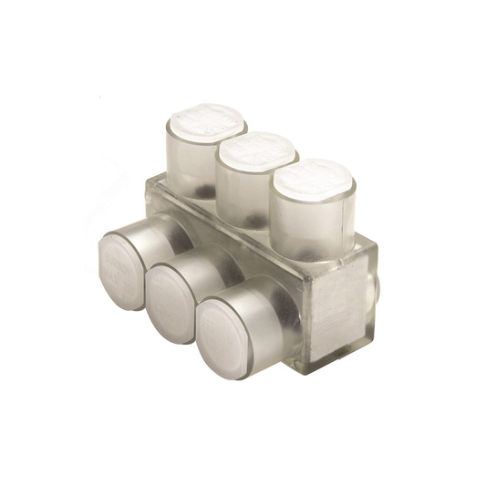 Aluminum Multiple Tap Connector, Clear Insulated, 3 Port, 1 Sided Entry, 10 AWG-350 kcmil, Al/Cu Rated