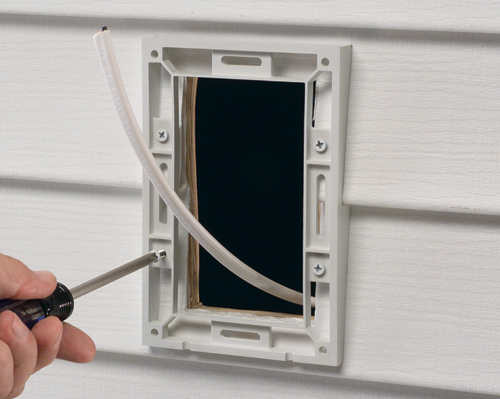 Arlington's Low Profile In Box is excellent for retrofit siding construction. The single gang box replaces an electrical box, siding block, and bubble cover assembly with one unit. Mounts vertically to siding with a lap size of 1/2" and has a white cover.