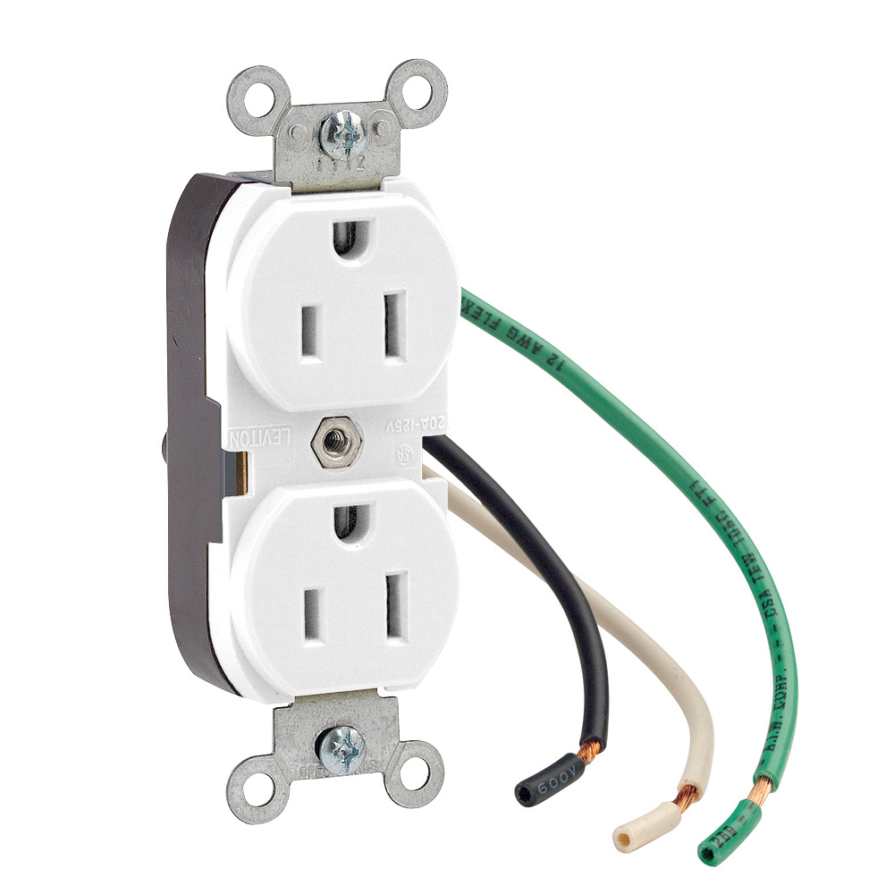 20 Amp Duplex Receptacle/Outlet, Commercial Grade, Self-Grounding