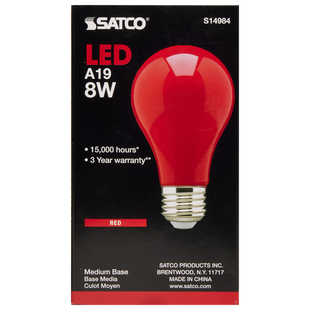 8 Watt A19 LED; Ceramic Red; Medium base; 360 deg. Beam Angle; 120 Volt