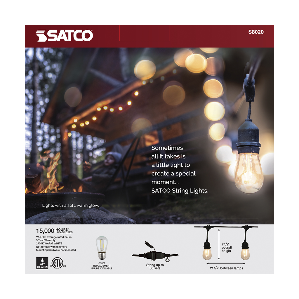 24FT; LED String Light; Includes 12-Light Filament LED bulbs; With Plug