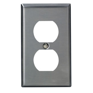 1-Gang Duplex Receptacle Wallplate, Midway Size, Non-Magnetic Stainless Steel