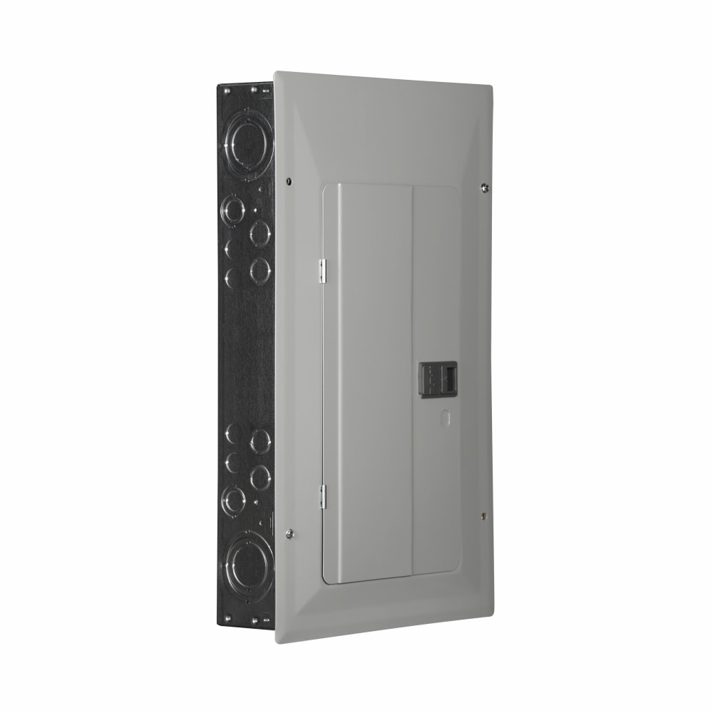 BR style 1-inch loadcenter, main circuit breaker, no feed-thru lugs, 125A, single-phase, 24-pole, 24 circuits, 20 spaces, 120/240V, #4-2/0 AWG Cu/Al at 60°C or 75°C wire, NEMA 1 enclosure, c1 box size
