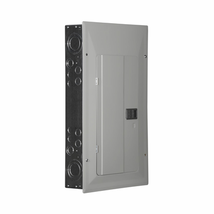 BR style 1-inch loadcenter, main circuit breaker, no feed-thru lugs, 125A, single-phase, 24-pole, 24 circuits, 20 spaces, 120/240V, #4-2/0 AWG Cu/Al at 60°C or 75°C wire, NEMA 1 enclosure, c1 box size