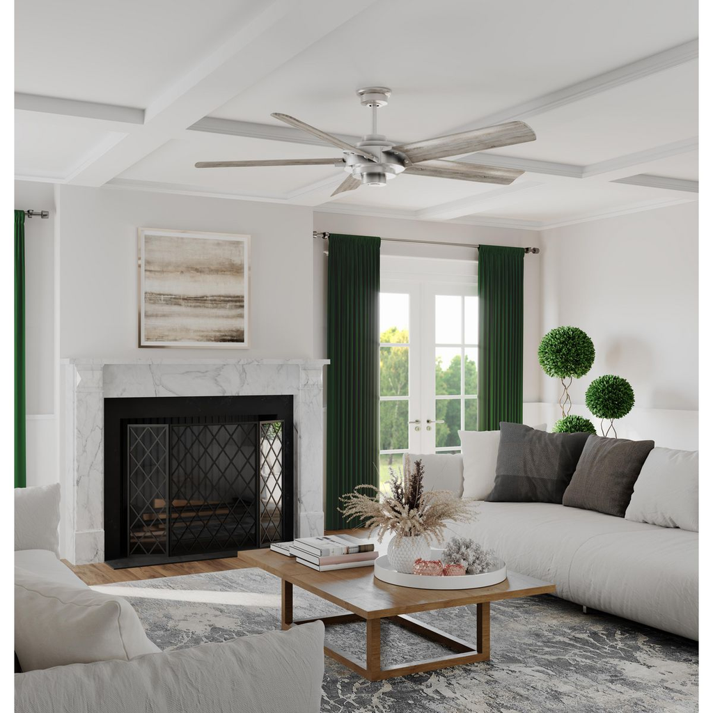 68" Carved Wood Blade Brushed Nickel ceiling fan