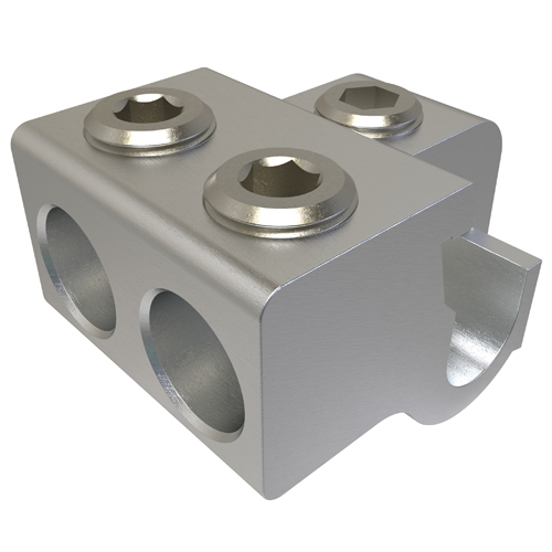 Aluinum Multiple Tap Connector, Dual Rated, Main Conductor Range 350-4/0, Tap Range 350-6, 2 Tap Ports, Tin Plated