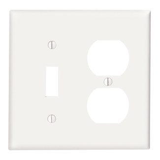 2-Gang Combination, 1-Toggle 1-Duplex Wallplate, Standard Size, Thermoset, White