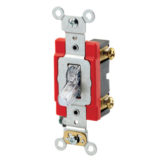 20 Amp, 120 Volt, Toggle Lighted Handle - Illuminated OFF Single-Pole AC Quiet Switch, Industrial Grade, Self Grounding, Back & Side Wired, - Clear