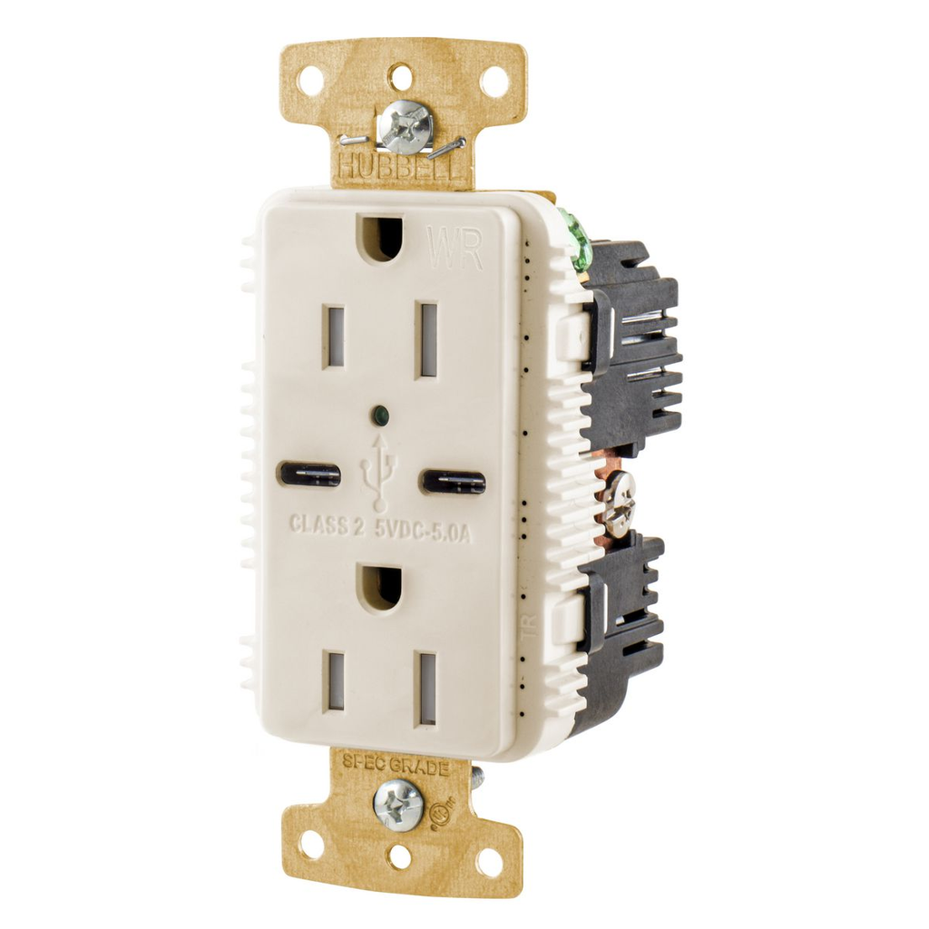 15A/125V Tamper Resistant/Weather Resistant Duplex Receptacle & Type C USB Port, Light Almond