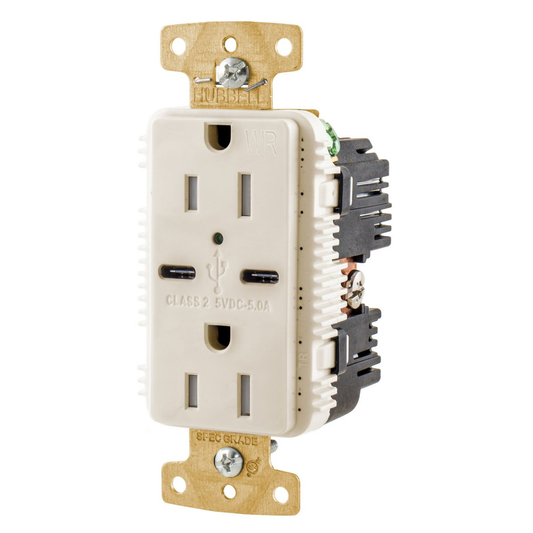 15A/125V Tamper Resistant/Weather Resistant Duplex Receptacle & Type C USB Port, Light Almond