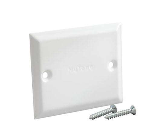 Blank Cover Plate – white; used in place of wall inlet in speculative rough-in installations