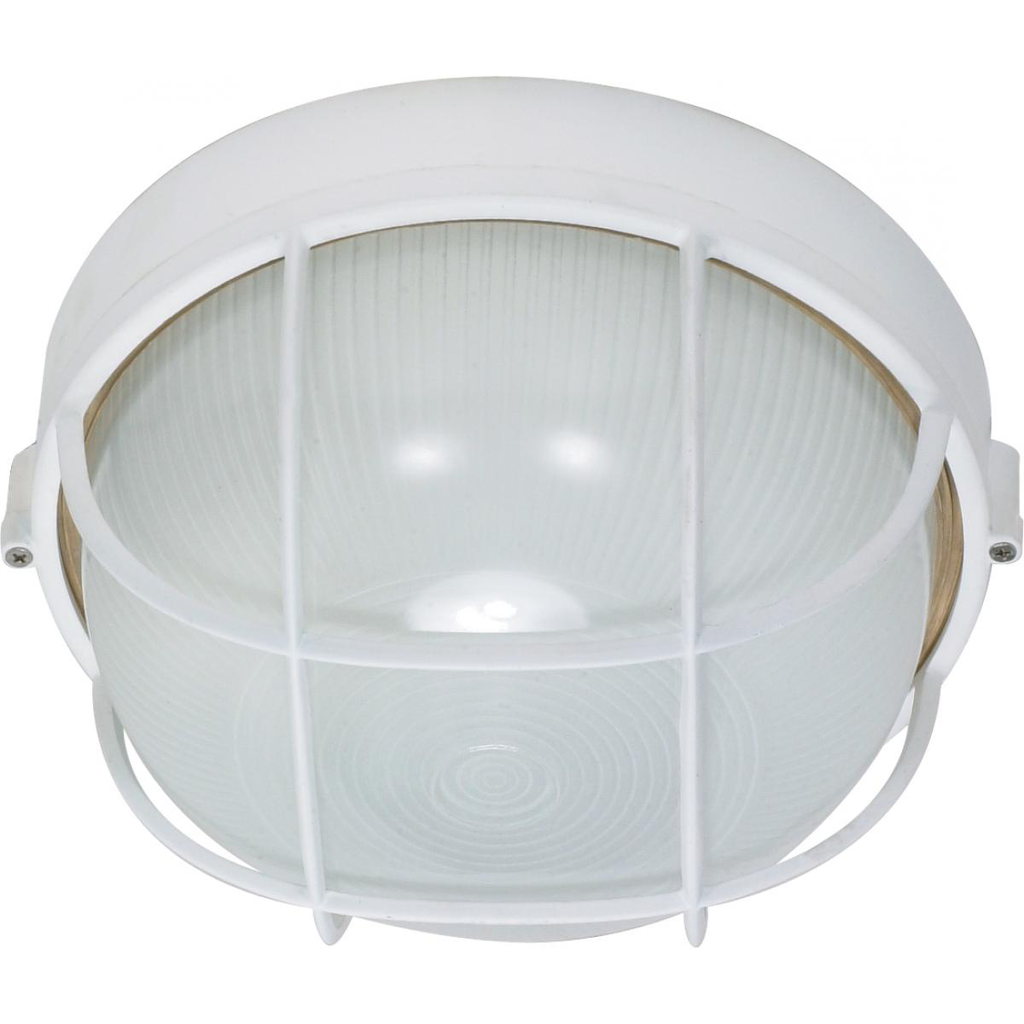 1 Light - 10" Round Cage Bulkhead - Semi Gloss White Finish