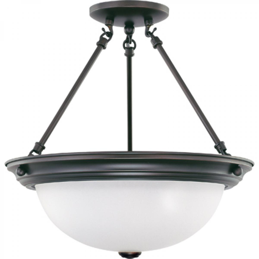 3 Light - Semi Flush with Frosted White Glass - Mahogany Bronze Finish