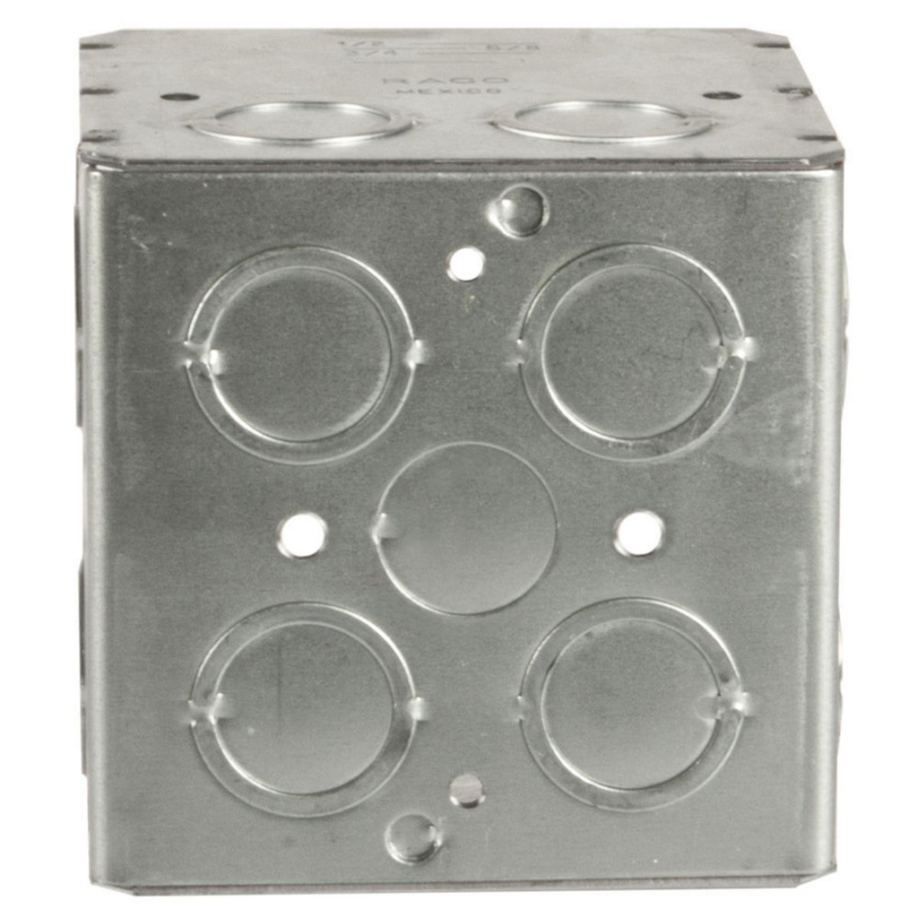 3-3/4 in. Square Box, Large capacity, Welded,  3-1/2 in. Deep, Sixteen 1/2  and 3/4 in. Concentric KO's and One 1/2 in. KO