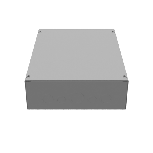 16x4X12 Screw Cover Type 1 UL Listed Steel Knockouts ANSI 61 Gray Cover With Teardrop Slots Mounting Holes In Back